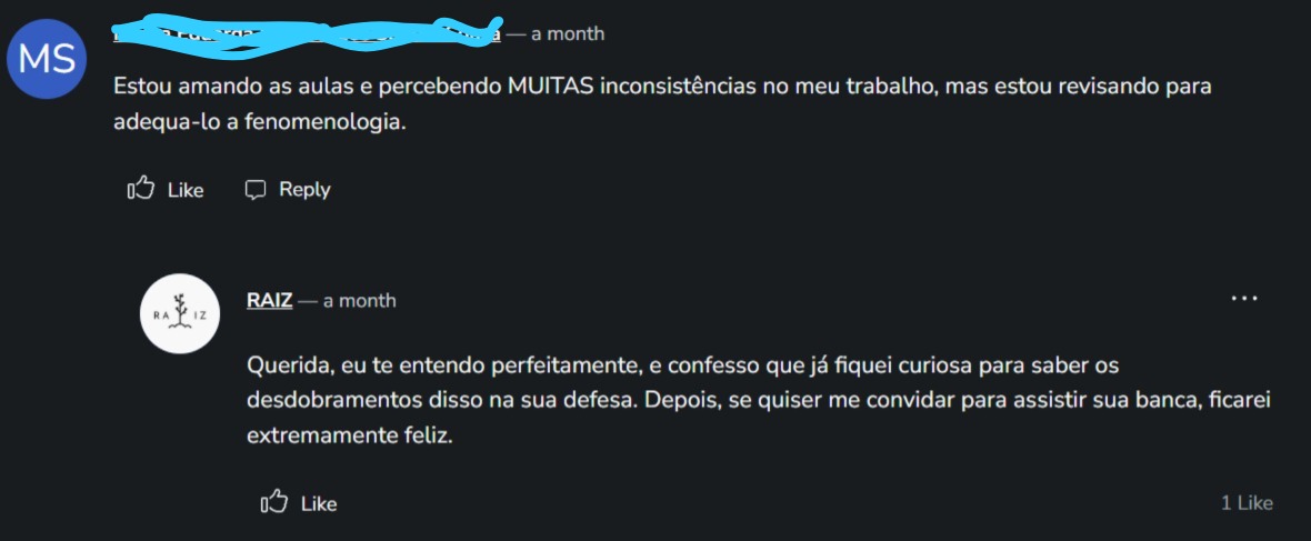 Depoimento de aluna sobre revisão do trabalho à luz da fenomenologia